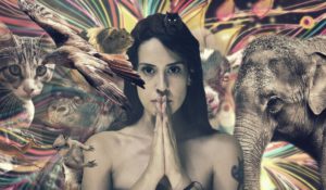 Mädchen im Jungel, Vogel, Elefant und Namasté